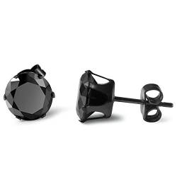 Flongo Ohrstecker Knopf Ohrringe Schwarz Rund Zirkonia Gestüt Stecker Fakeplugs Fake Plug Tragus Piercing Stud Tunnel Ohrpiercing Ohrschmuck Herren, Damen von Flongo