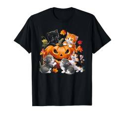 Vintage 90er Jahre Katze Kürbis Halloween Retro Floral Gruselsaison T-Shirt von Floral Cat Pumpkins Fall Autumn Halloween Apparel