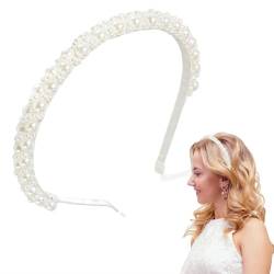 FloralGrace 1 Stück Perlen Haarreif Weiße Perlen Damen Brautstirnband Retro Braut Haarbänder Stirnband Hochzeitsfrisuren Mädchen Kunstperlen Haarschmuck von FloralGrace