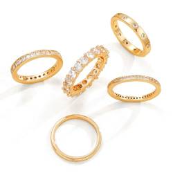 FloralGrace 5 Stück Gold Ring Für Frauen Ringe Frauen Gold Daumenring Fingerring Stapelbare Ringe Mit Zirkonia Edelstahl 14 Karat Vergoldet Für Damen Mädchen von FloralGrace