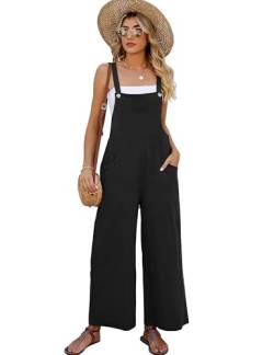 Flygo Damen-Overall aus Baumwolle, lockere Passform, weites Bein, lässiger Strampler mit Taschen, Schwarz, Large von Flygo