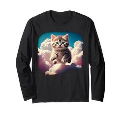 Kätzchen fliegt in den Wolken - Kinder & Erwachsene Baby Katze Grafik Langarmshirt von Flying in The Cloud Kittens & Cats Fun Graphics