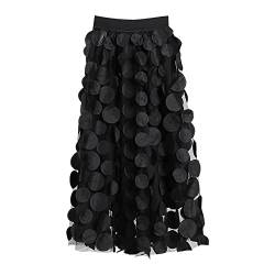 Rock Damen Langer Skirt Falten Taille Linie Neue Frauen Herbst Einfarbige Gaze Elastische Taille Damen Casual Loose Fashion Mid-Wade A-Line Rock XL Schwarz von Focisa