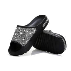 Foinledr Cozy Slides Damen Herren Original Cloud Slippers Schlappen Wolke Rutschfeste Badelatschen Hausschuhe Sommer Pantoletten Indoor/Outdoor Dicke Sohle, Schwarz, EU 38 von Foinledr