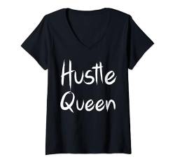 Damen Hustle Queen T-Shirt mit V-Ausschnitt von Fontastic Fun