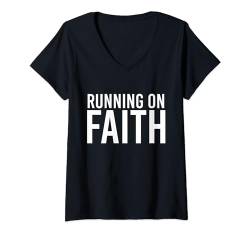 Damen läuft im Glauben T-Shirt mit V-Ausschnitt von Fontastic Fun