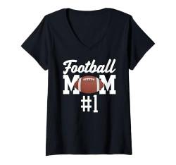 Damen Fußball Mama #1 Lustiges Mutter Frau Touchdown Mädchen Sohn Spiel T-Shirt mit V-Ausschnitt von Football Mom Touchdown Tees