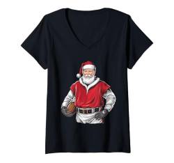 Damen Weihnachtsmann Fußball Weihnachten für Kinder Jungen Herren Xmas Fußball T-Shirt mit V-Ausschnitt von Football Santa Christmas