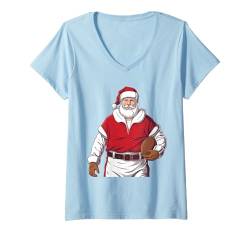 Damen Weihnachtsmann Fußball Weihnachten für Kinder Jungen Herren Xmas Fußball T-Shirt mit V-Ausschnitt von Football Santa Christmas