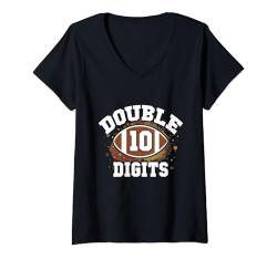 Damen Doppelstelliger Fußball Geburtstag Junge 10. Geburtstag 10 Jahre alt T-Shirt mit V-Ausschnitt von Football Touchdown Birthday Kids Outfit