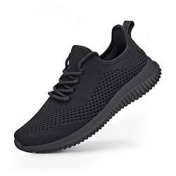 Footfox Damen Walking Fashion Schuhe -Slip On Sneakers Sport Jogging Tennisschuhe Bequeme atmungsaktive Casual Gestrickte Mesh für Gym Arbeit Krankenschwester Turnschuhe,41 EU, FFS06BB1, Schwarz von Footfox