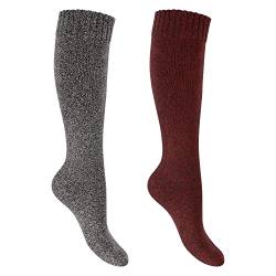 Footstar Damen Frottee Kniestrümpfe (2 Paar) Warme Baumwollsocken mit Thermo-Effekt - Rot-Grau 39-42 von Footstar