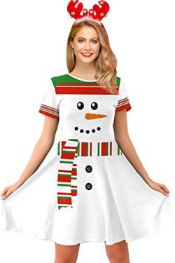 For G and PL Damen Weihnachten Party Kleider Midi Weich Kleid Lustig Druck L von For G and PL