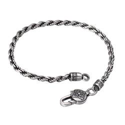 ForFox Vintage Schwarz 925 Sterling Silber Geflochten Seil Kette Kordelkette Armband Kettenarmband für Herren Damen 3mm 17cm von ForFox