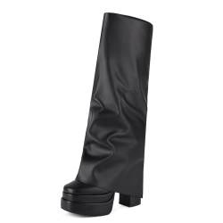 ForeMode Damen-Stiefel mit rundem Zehenbereich, knöchelhoch, knöchelhoch, Plateau-Stiefel, Blackb88, 37.5 EU von ForeMode