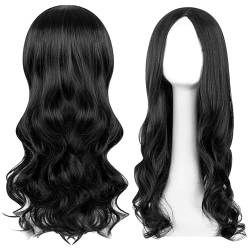 Peruecken Damen 80cm/31” Lange Gewellt Perücke für Frauen Mädchen Locken Wavy Perücken Lange Lockige Volle Haar Gewellt Hitzebeständig Perücke Cosplay Perücke für Halloween Party Cosplay (Schwarz) von Forhome