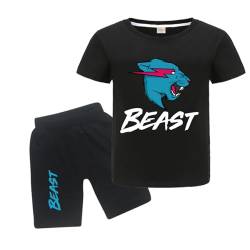 Forlcool Gamer Lighting Cat YouTube Gamer Logo Merch T-Shirts und Shorts 2 Stück Sets Youtuber Rundhals Kurzarm Tee Top und Shorts, Schwarz , 7-8 Jahre von Forlcool