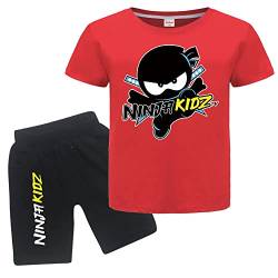 Forlcool Ninja Kidz Kinder Sommer 100% Baumwolle T-Shirts und Shorts 2pcs Kleidung Sets Jungen Mädchen Casual Sport Anzüge, rot, 98 von Forlcool