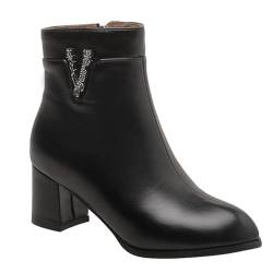 5.5Cm Reißverschluss Stiefeletten Frauen Low Heels Mode Schnürstiefel Sexy Kurze Stiefel Booties Unisex für Herbst Winter Heeled Booties,Schwarz,40 EU von FouGoer