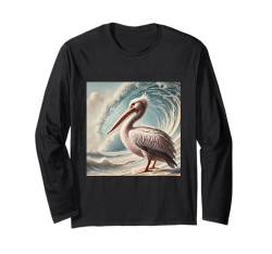 Lustiges Pelikan-Shirt, Küstenvogel, Kunst, Wildtiere, Ozean-Design Langarmshirt von Four Elements Gifts