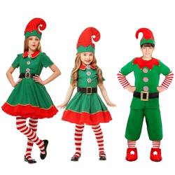 Elfenkostüm für Kinder Weihnachtself Kostüm Set Weihnachtsmann Helfer Kostüm Set Weihnachts Outfits, Elfen Kostüm für Karneval Weihnachten Cosplay Partys von Foweknow