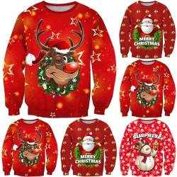 Foweknow Herren Weihnachtspullover Rentier Lustig 3D Weihnachts Sweatshirt Pullover Weihnachts Pullover für Männer Weihnachtspulli Familie Unisex Lustige Sweatshirts von Foweknow