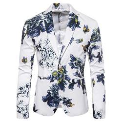 Fowjknww Sakko Herren Slim Fit Blazer Blumen Muster Bunt Anzugjacke Sportlich Business Outwear Lässig Modische Smoking Jacke Abendessen Hochzeit Party Abschlussball Anzugsakko von Fowjknww