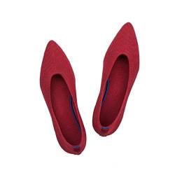 Frank Mully Frauen Spitze Zehe Ballett flach Strickkleid Schuhe Low Wedge Flache Schuhe Komfort Slip On Flats Schuhe für Frau Klassische Schuhe, Rot, 35 EU von Frank Mully