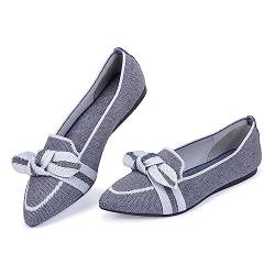 Frank Mully Loafer Flats für Damen Lässiger Strickstoff Leichte Elegante Schuhe Waschbar Elegante Schnürschuhe mit spitzer Zehenpartie Bequeme Schuhe im Ballettstil für, Grau, 36.5 EU von Frank Mully