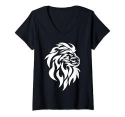 Damen Frauen-Löwenkopf-Design wilde Tiere für Löwenliebhaber T-Shirt mit V-Ausschnitt von Frauen-Wildtiere lustig