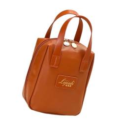 Fravsiu Leder-Make-up-Tasche, Leder-Kulturbeutel für Damen - Schminktasche für die Reise - Kulturbeutel mit Trennwand und Griff, Make-up-Aufbewahrung, Reisetasche für Frauen und Mädchen von Fravsiu