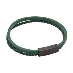 Armband aus recyceltem Leder, mehrreihig, grün, mit schwarzem IP-beschichtetem Verschluss, 22 cm von Fred Bennett