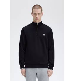 Fred Perry für Herren. M3574 Sweatshirt mit halbem Reißverschluss schwarz (L), Lässig, Baumwolle von Fred Perry