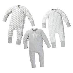 Fred's Baby Body Schlafanzug Set, 3er Pack mit Geschenkbox – Set aus 3 langarm Strampler in Geschenkverpackung – GOTS Bio Baumwolle – weiß/grau mit Muster aus Sternen oder Streifen (50/56, 0-3 Monate) von Fred's