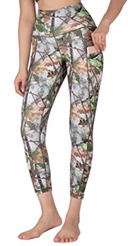 Free Leaper 7/8 Leggings Damen Hohe Taille Yogahose Länge mit Taschen Sporthose (Holzstab Gedruckt, S) von Free Leaper