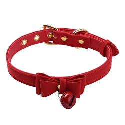 Freebily Damen Punk Choker Leder Slave Halsband mit O-ring Halskette Festish Halsbänder Einstellbar Rot One Size von Freebily