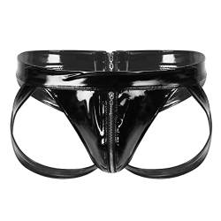 Freebily Herren Ouvert Jockstrap Wetlook Slip Bulge Beutel String Lackleder Wrestling Slip Erotik Unterwäsche Dessous Schwarz Medium von Freebily