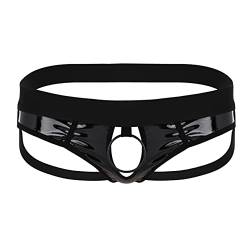 Freebily Herren Wetlook Jockstrap Ouvert String Tanga mit Penisring Erotische Unterwäsche Lackleder Unterhose Sexy Bikini Slips Schwarz XL von Freebily