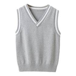 Freebily Jungen Mädchen Pullunder Ärmellos Klassische V-Ausschnitt Strickweste Gestrickte Pullover Weste für Frühling Herbst Winter C_Grau 122-128/7-8 Jahre von Freebily