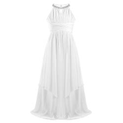 Freebily Mädchen Blumenmädchen Kleider Elegantes Chiffon Prinzessin Kleid Festlich Partykleid Hochzeit Brautjungfer Kleid Festival Abendkleider Lang Elfenbein Bodenlang 140 von Freebily