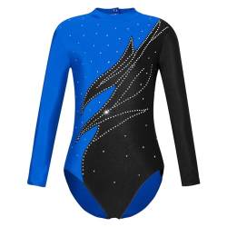 Freebily Mädchen Gymnastikanzug Langarm Glitzer Turntrikot Kontrastfarbe Tanzbody Ballett Leotard Kinder Ballettbekleidung Tanzkleidung Blau 134-140 von Freebily