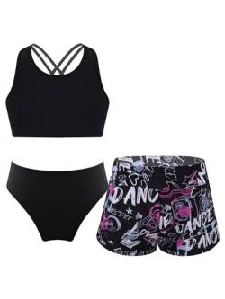 Freebily Mädchen Bikini Tankini Set Badeanzug 3-Teilig Tamk Top Slip Shorts Kurze Hose Set Kinder Schwimmanzug Badekleidung Beachwear Briefe 170-176 von Freebily