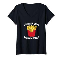 Damen Lustiges Pommes-Frites-Design für Männer und Frauen, Pommes-Liebhaber T-Shirt mit V-Ausschnitt von French Fries Gift Fast Food Shirts Men Women Kids