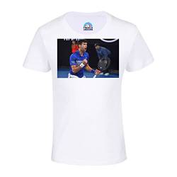 Novak Djokovic Tennis Superstar Sport T-Shirt Kinder Unisex Sieg, weiß, 10 Jahre von French Unicorn