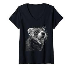 Damen Frettchen Liebhaber Niedliches Frettchen Besitzer T-Shirt mit V-Ausschnitt von Frettchen Liebhaber Tier Kleidung