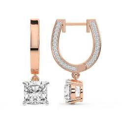 3 Karat IGI-Zertifiziert Kissen Form Im Labor Gezüchteter Diamant Earrings | 14K in Roségold | Midnight Charms Creolen mit Labor-Diamant | Krappenfassung | FG-VS1-VS2 Qualität von Friendly Diamonds