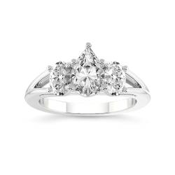 Im Labor Gezüchtet Diamant Verlobungsring Für Frauen 5 Karat IGI-Zertifiziert Birne Form | 14K oder 18K Weiß-, Gelb- oder Roségold Bethany Three Stone Side Oval Diamant Ring | FG-VS1-VS2 Qualität von Friendly Diamonds