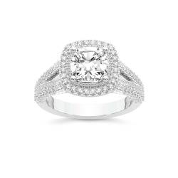 Im Labor gezüchteter Diamant-Verlobungsring Für Frauen 3 Karat IGI-Zertifiziert Kissen Form | In 14K von 18K in Weiß, Gelb oder Roségold Opulenté Antique Halo Diamanten Ring | FG-VS1-VS2 Qualität von Friendly Diamonds