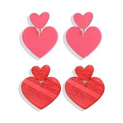 2 x rosa Herz-Ohrringe, großes Herz, baumelnde Ohrringe, Acryl, Liebesherz-Ohrringe für Frauen, Teenager, Mädchen, Geschenke, Kupfer, Autre von Frodete