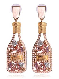 Champagnerflaschen-Ohrringe für Frauen, Strass-Kristallperlen, Champagner-Tropfen-Ohrringe, Neujahrsgeschenke, Kupfer, Autre von Frodete